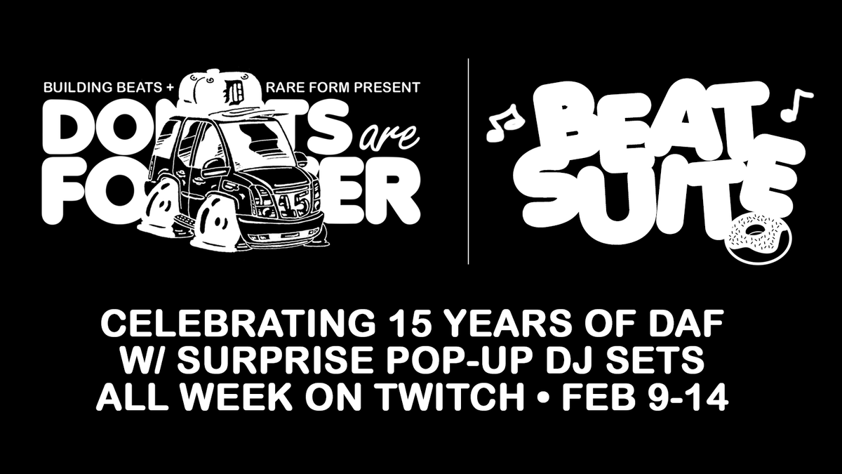DonutsRForever's tweet photo. Told you we had more! Just to get you warmed up for the main event on Monday 2/15, we'll be calling on some of the homies to do special live sets on @Twitch all this week. Keep your eyes peeled here and on IG so you know when and where to tune in. #DAF15 https://t.co/HxXYdLnZ5D