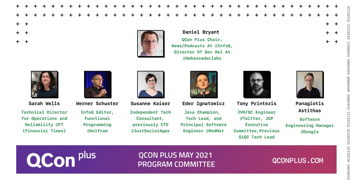 Super excited to announce the program committee for #QConPlus May 2021! Welcome aboard @sarahjwells @TonyPrintezis @suksr @murphee @ederign and @pastith 🙌 More info: plus.qconferences.com