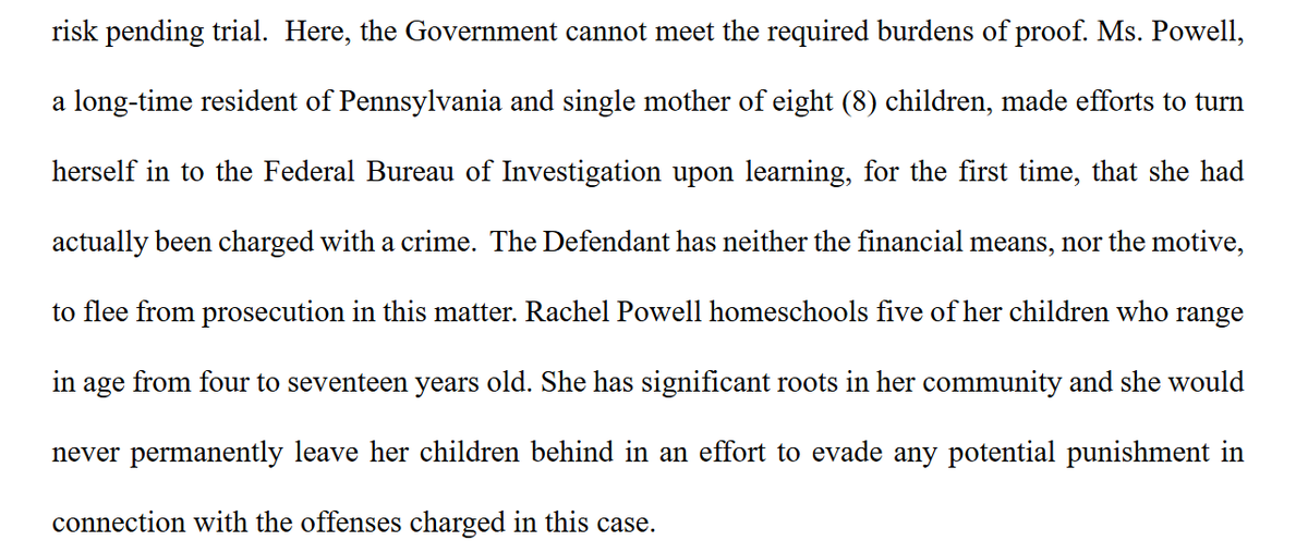 Rachel Powell, the "Bullhorn Lady," wants to stay home before her trial. In a memo filed today she notes she's a mom of 8, 5 of whom are homeschooled. But she also admits that when she learned the FBI was after her, she returned to PA to surrender herself. Were her kids w/her?