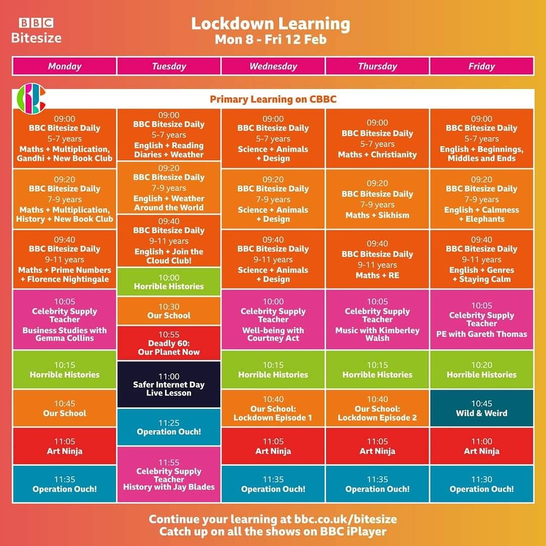 ScienceHCCS1's tweet image. Hi all, here is the timetable for BBC Bitesize Daily this week!
A great way to reinforce your learning. Remember to keep the home learning videos coming!
#hccslearning #hccs #hccsscience  #bbcbitesize #bbcbitesizedaily #homelearning #lockdown #lockdownlearning