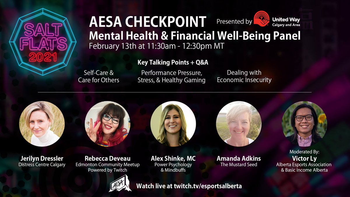 victryena's tweet photo. I will be hosting @EsportsAlberta's Mental Health &amp; Financial Well-Being Panel presented by @UnitedWayCgy at #SaltFlats2021 with a panel of subject matter experts. Tune in this Sat Feb 13th at 11:30am MT!

Submit questions anonymously for the Q&amp;A here: https://t.co/FOUReUW3gB https://t.co/X4sKSiAIRx