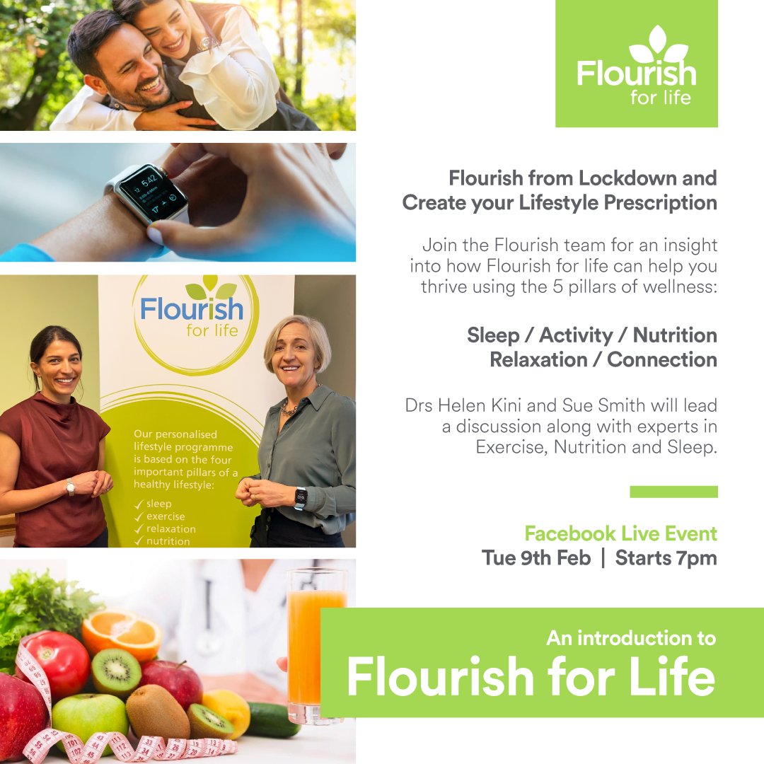Our Flourish Doctors, Dr Helen Kini &amp; Dr Sue Smith ARE GOING LIVE IN 1 HOUR! Facebook Live Event on how to Flourish from lockdown and create your Lifestyle Prescription.  TODAY at 7pm 
facebook.com/flourishforlif…