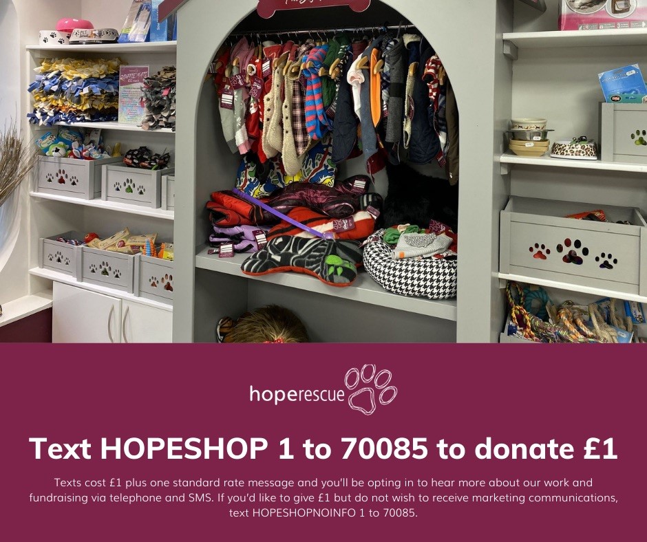 HopeRescue's tweet photo. We really miss you! Our shop doors remain closed which means we are losing money every day. Could you help by donating by text? It's quick and easy and every pound will make a difference. Text HOPESHOP 1 to 70085 to donate £1. Please read small print in the picture on conditions https://t.co/QrzKehU6Ki