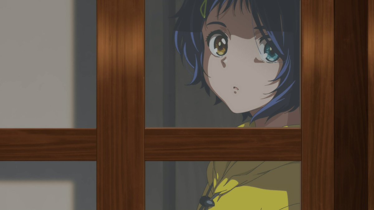 The initial low angle shot gives Ai power since she's feeling more confident because of her new friend group. However, it seems like every single time this teacher appears in the present, there's always imagery that suffocates her, like the window frame boxing her.