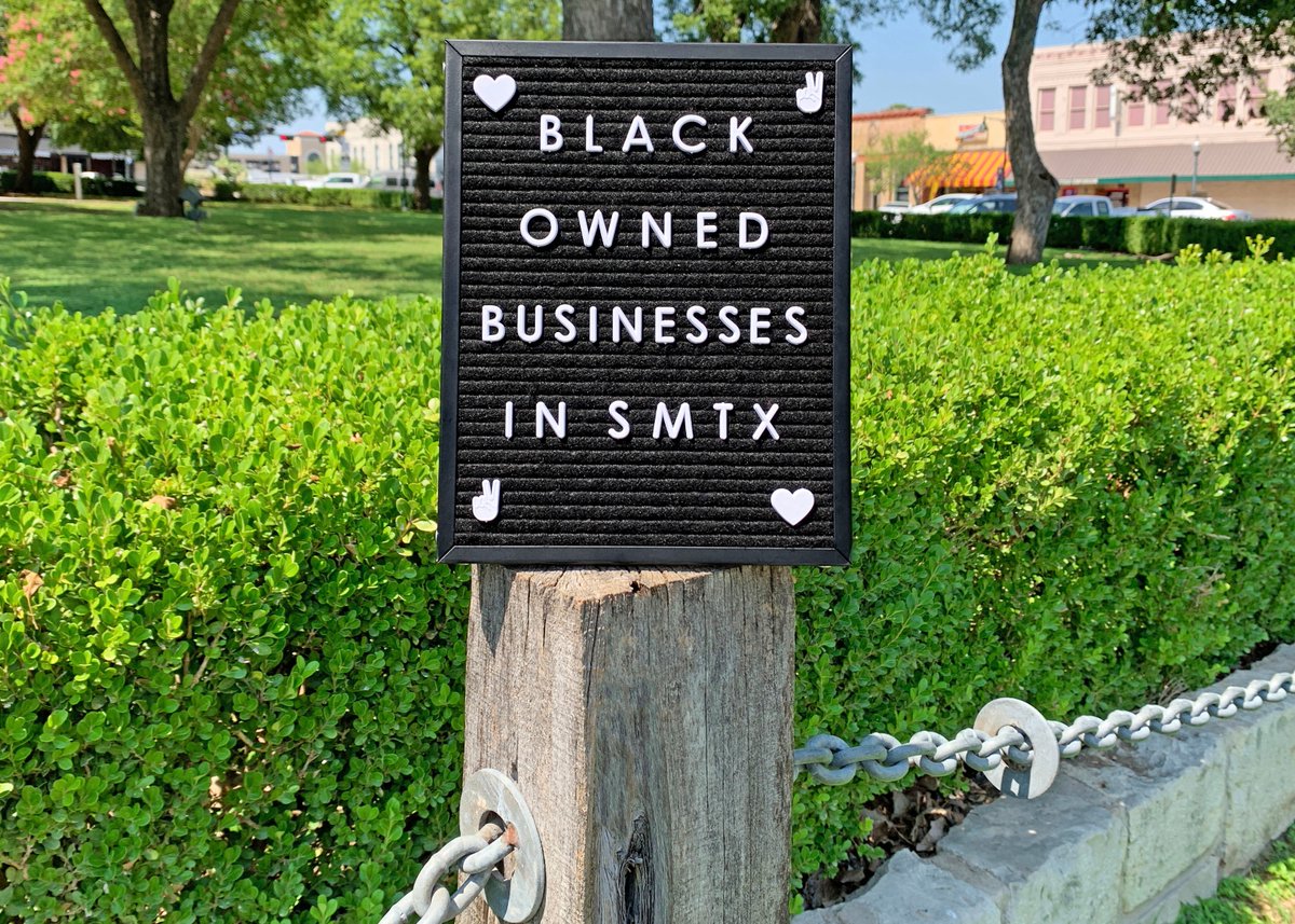 DowntownSMTX's tweet photo. Let's celebrate #BlackHistoryMonth! ❤ If you're searching for a direct and sustainable way to support your Black community, we invite you to shop at these Black-owned businesses in SMTX. Know of a local, Black-owned business not on this list? Add them to the comments below! https://t.co/nGo1VYUDfm