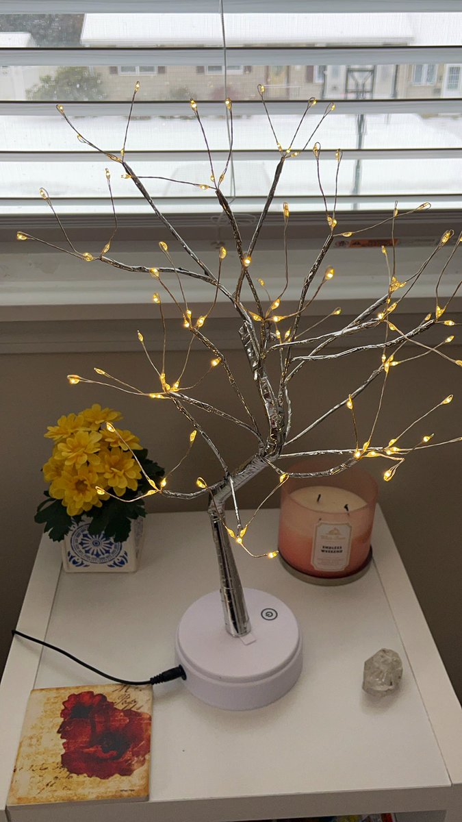 KimberlyABrochu's tweet photo. @KDiastra There are so many things I love about my home office because it took so long to have a sacred space like this, but here’s one of my favorite things. My small book stand with my fairy light, a candle and clear quartz crystal 💛 https://t.co/QsJVV3zOuB