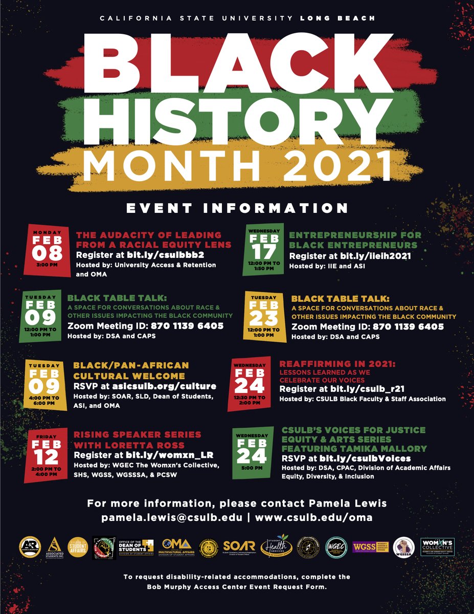 THSSaints's tweet photo. THS Celebrates Black History Month
"We invite you to join CSULB in celebrating Black History Month with a series of virtual events to mark the achievements by African Americans and the central role of Black people in U.S. History." https://t.co/bsXuF9tHjO