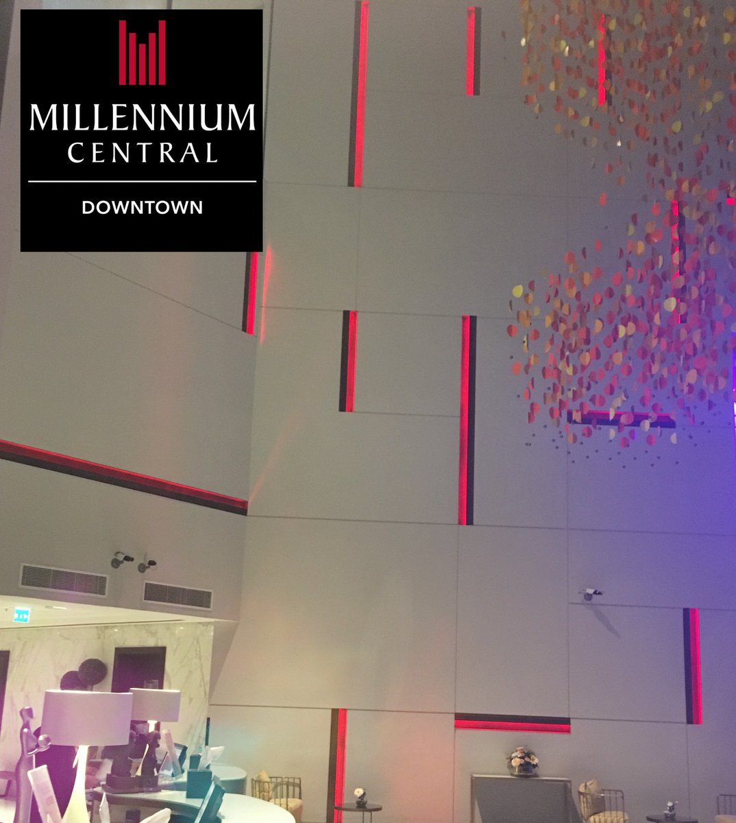millcentral's tweet photo. The lobby at Millennium Central Downtown is clad in red celebrating the successful Hope probe arrival to the red planet. #congratulationsuae https://t.co/tGJt55p81M
