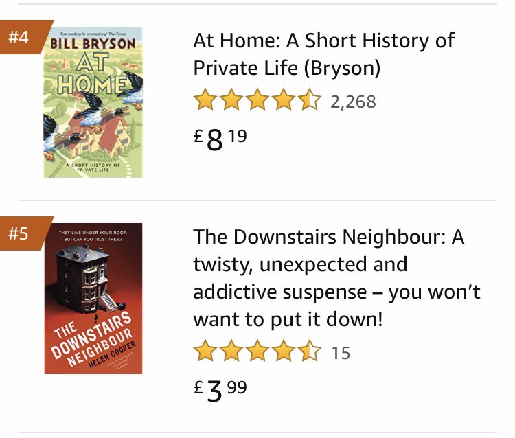 I’m at number 5 in the Amazon chart .... in the category ‘Residential Buildings’! 🏡 I’m unsure what that is exactly but I’ll take it, especially alongside @billbrysonn 😁#TheDownstairsNeighbour