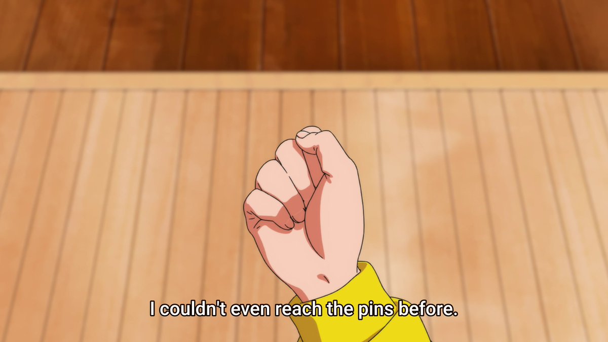 Ai is making steps in her life, getting strikes rather than missing. What better way to convey that than by having her hit some bowling pins and commenting on the fact how she couldn't even hit them before. She's improving, and the girl certainly knows how to flex her muscles!