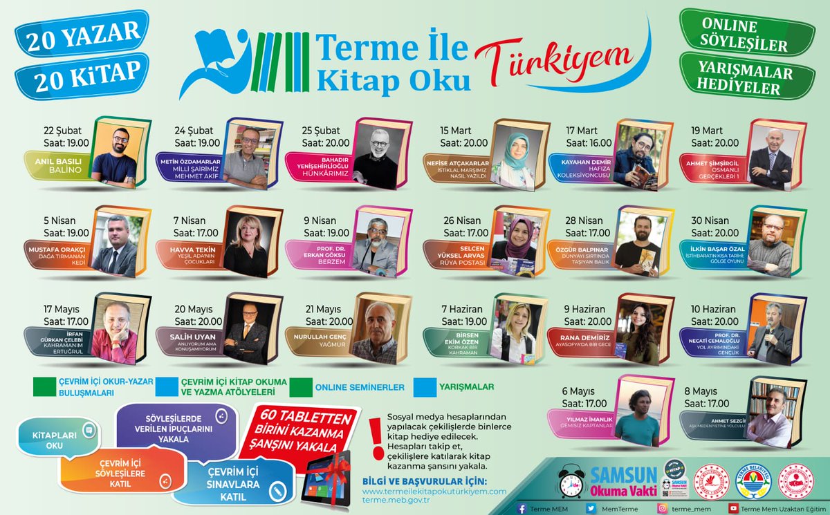 #Samsunokumavakti4yasinda
#Samsunhikayesiniyaziyor 
#TermeilekitapokuTürkiyem
<a href="/avalikilic55/">Ali Kılıç 🇹🇷</a> <a href="/TermeBelediyesi/">TERME BELEDİYESİ</a>
<a href="/KaymakamlTerme/">Terme Kaymakamlığı</a> 
<a href="/CoskunESEN57/">Coşkun ESEN</a> <a href="/samsunmem/">Samsun İl Milli Eğitim Müdürlüğü</a>
<a href="/MaarifHareket/">MaarifHareketi🇹🇷</a> <a href="/SamsunOkuyor/">Samsun İçin Okuma Vakti</a> 
@mustafademirbsb <a href="/samsunbsb/">Samsun Büyükşehir Belediyesi</a> 
<a href="/zulkifdagli/">Doç. Dr. Zülkif Dağlı</a> <a href="/TCSamsunValilik/">T.C. Samsun Valiliği</a> 
<a href="/ziyaselcuk/">Ziya Selçuk</a> <a href="/tcmeb/">Millî Eğitim Bakanlığı</a>