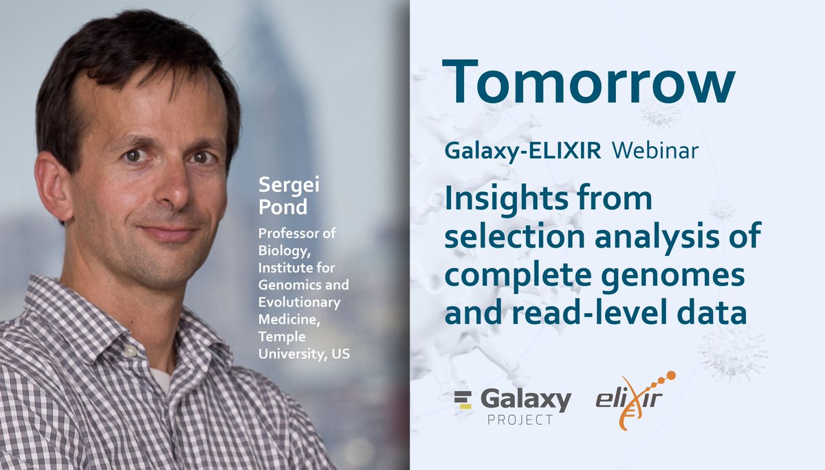 🚨 Haven't you attended yet one of your Galaxy-#COVID19 webinars this year? Now it's time to. We are ready for session 4 with Sergei Pond, tomorrow at 5 pm CET!
Are you coming? ➡️ bit.ly/galaxycovid_4

#bioinforamtics #ELIXIRvsCOVID19 #usegalaxy