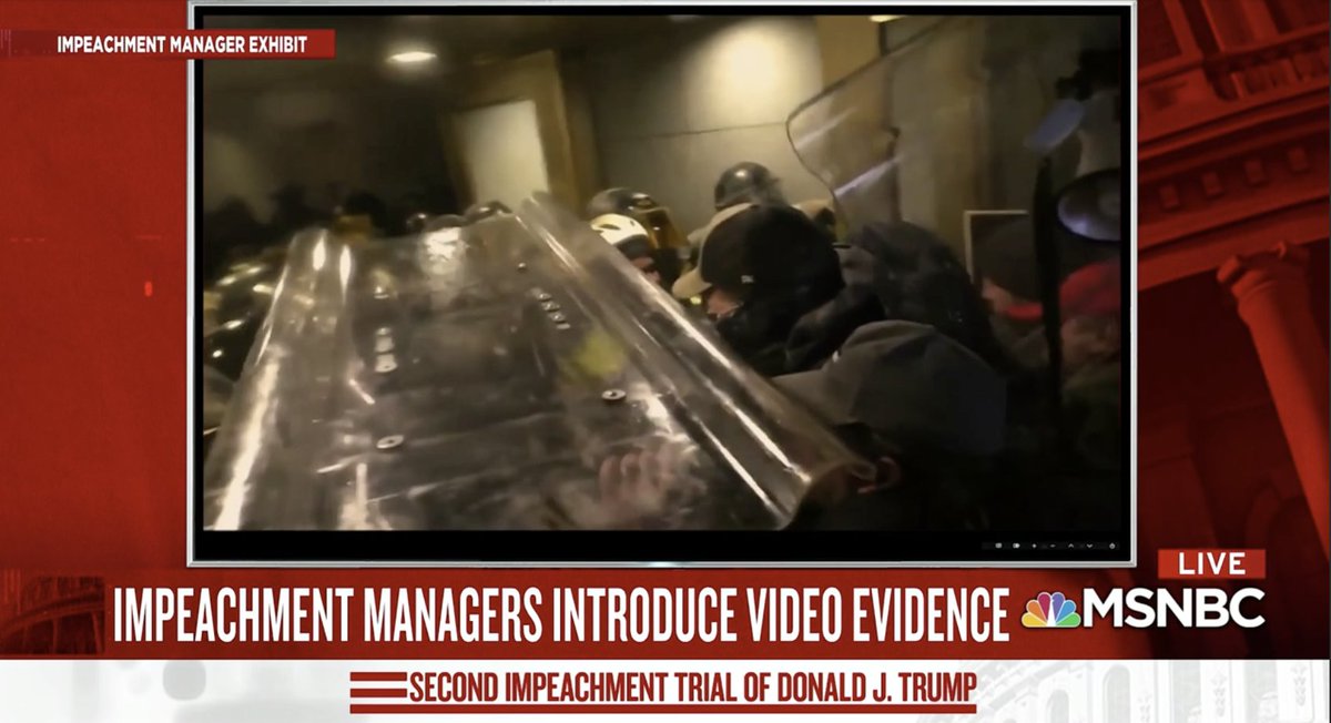 Painful footage of insurrectionist mob crushing an Capitol Police office between doors.Then Trump "we love you" and said the election was stolen from him. Mob already out of control the many hours later when he tweeted saying that to go home in peace.14/