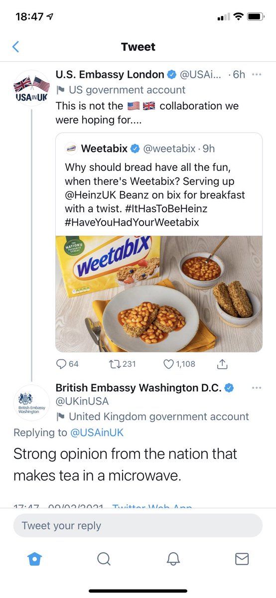 Beans on weetabix now becoming an international incident.