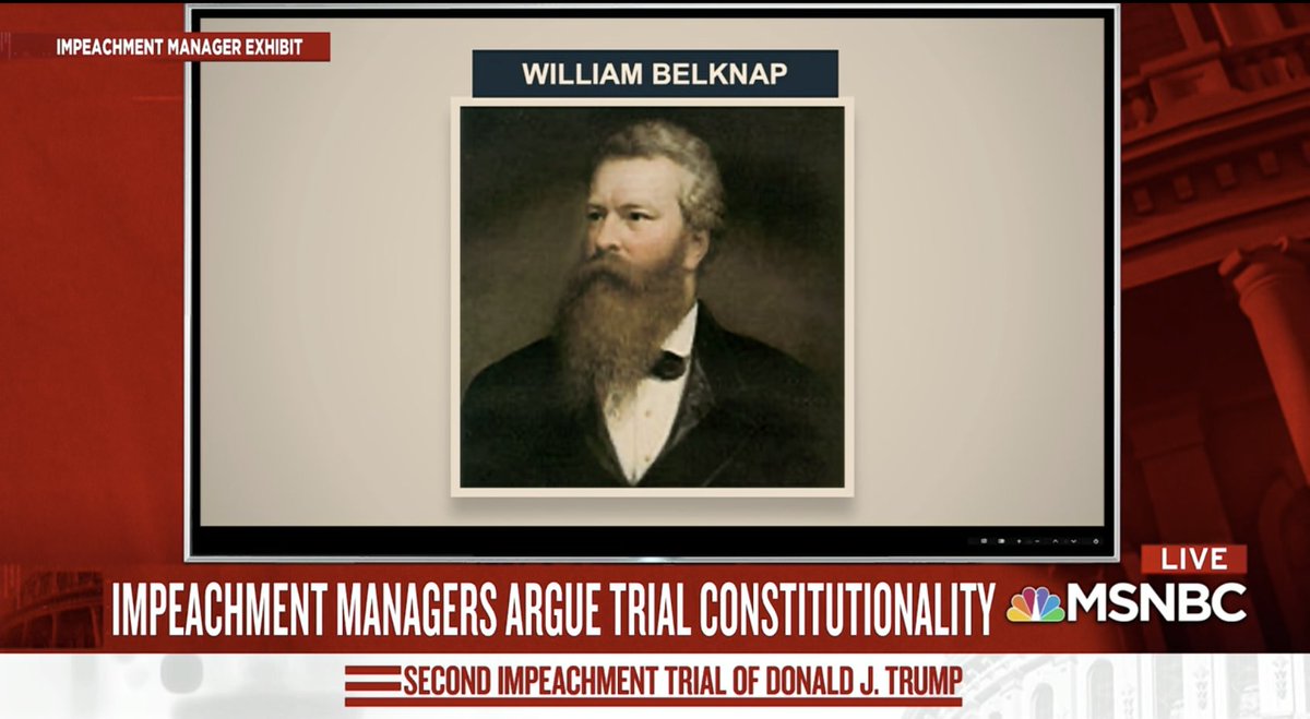 Another example is Secretary of War Belnap who rushed to resign before House could impeach. When Senate began, he argued that he could not be tried because he had resigned. Senators were outraged and voted they had to proceed with trial. Though he was acquitted on merits26/