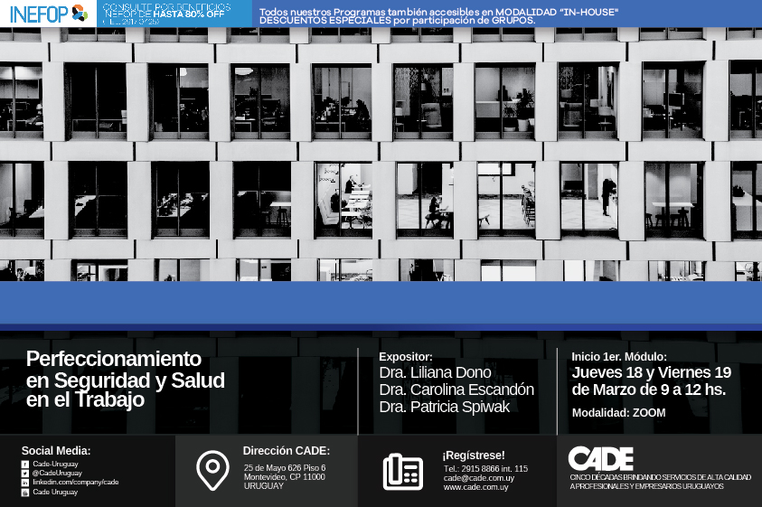 CadeUruguay's tweet photo. En marzo damos comienzo a varios de nuestros Perfeccionamientos CADE. 

Enterate en: https://t.co/1TZAuatHi0 
Llamanos al  2915 8866 int. 115 o por mail a cursos@cade.com.uy para saber más de estos y otros #CursosCADE. https://t.co/CnXMP5RIIN