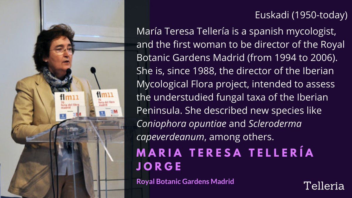 María Teresa Tellería is still one of the biggest, most renowned spanish mycologists. She is the director of the Iberian Mycological Flora project, an ongoing effort to record and classify the extant Iberian Funga  @RJBOTANICO  #WomenInScience