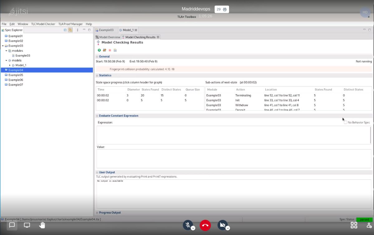 MadridDevops's tweet image. @_jesusmg enseñando en la práctica TLA+ para toda la familia.  #madrid_devops