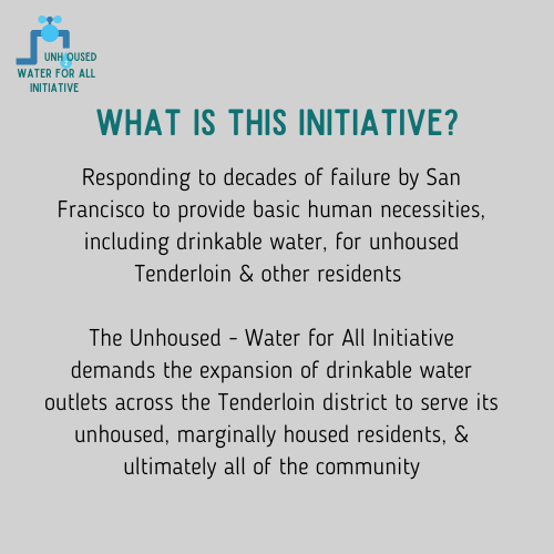 TheCoalitionSF's tweet photo. For decades, San Francisco has failed to provide drinkable ("potable") for its unhoused community members. Over the next two weeks, we'll be sharing our surveys with unhoused residents, findings, &amp; recommendations to fix this. https://t.co/nKcwGnAkTW