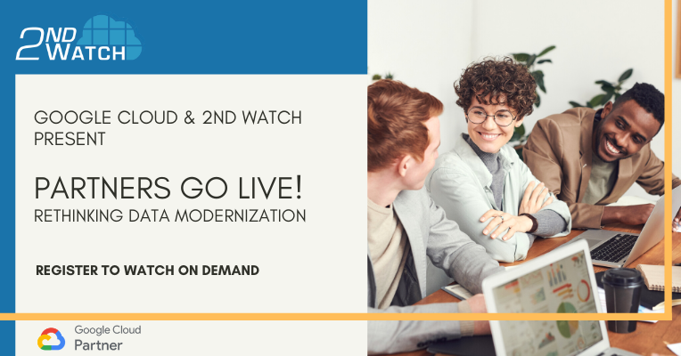 2ndwatch's tweet photo. How do you turn complex analytics into actionable insights? Find out during a session with experts from Google Cloud and 2nd Watch, Live! Learn how some of the world’s largest brands are rethinking Data Modernization. #datamod #bigdata #googlecloud https://t.co/WC9PIgaXRx https://t.co/CdIcoFSlY8