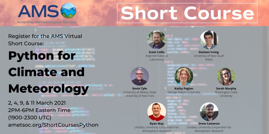 DrClimate's tweet image. Excited to be involved in this year&apos;s @ametsoc #Python short course. We&apos;ll be covering @datacarpentry best practices before doing a deep dive on a bunch of #PyAOS libraries/projects including @Metpy, @Py_ART and @pangeo_data. ametsoc.org/ShortCoursesPy…