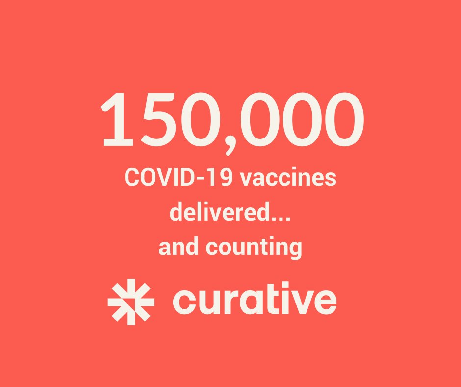 Curative's tweet image. Today we passed 150,000 vaccinations delivered to help end this pandemic. We are focused on building relationships w/ patients thru their healthcare journey and our evolution into vaccine distribution builds on this connection. Our pivot to vaccine distribution is proof.