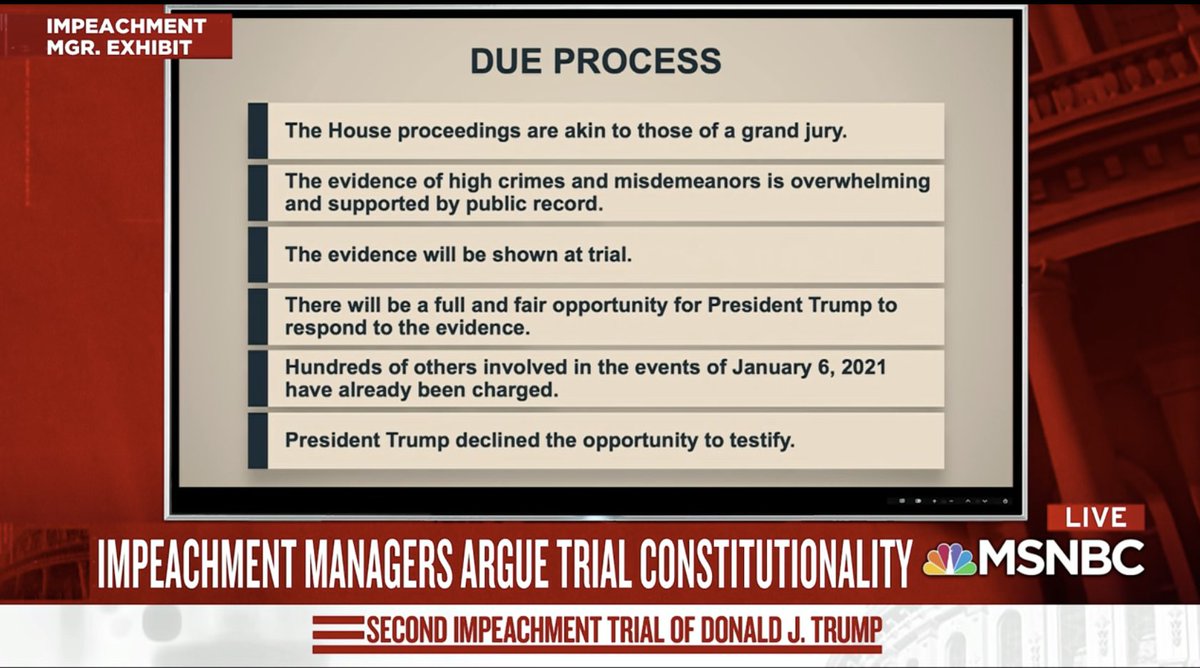 Cicilline says Trump may argue that he did not receive enough process . . .and other due process arguments. Here are the responses. Said they are wrong on their own terms and irrelevant as to whether Senate should hold trial.46/