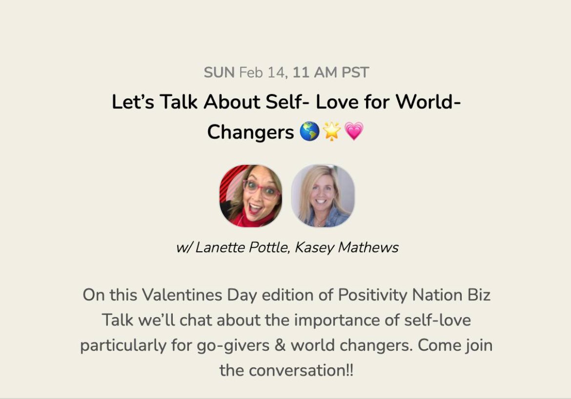 Show Yourself Some Love on Valentine's Day This Year! On Sunday, 2/14 at 2pm (ET) I'll be chatting over on Clubhouse all about self-love - especially for those of you who are go-givers and world-changers. ❤️ #selflovematters #selfloveisthebestlove
joinclubhouse.com/event/xjLqWVyA