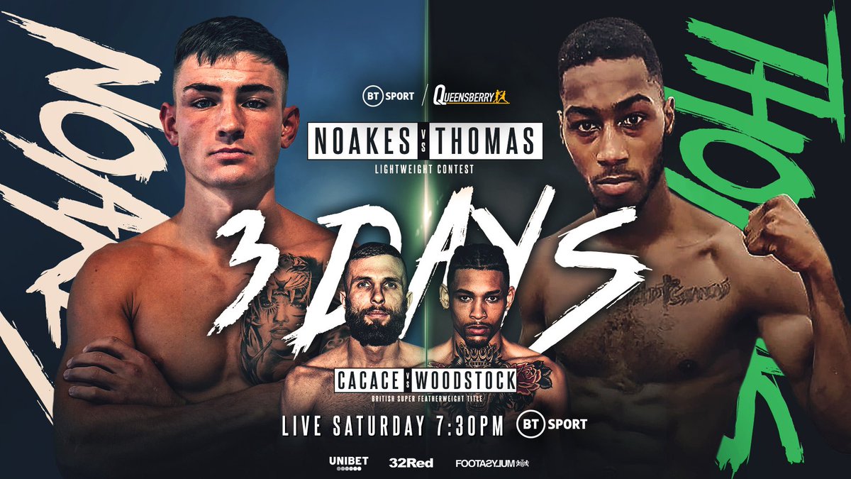 4-0 🆚 5-0 Unbeaten lightweights Sam Noakes and Delmar Thomas go to war on Saturday night as part of our #CacaceWoodstock cracker 💥 📺 @btsport 🕢 7.30pm