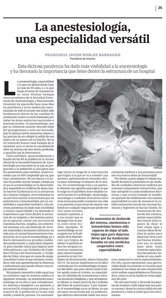 La #Anestesiología una especialidad versátil. 

<a href="/sedar_es/">SEDAR</a> <a href="/JG_Anestesia/">Javier Garcia Fernandez</a>