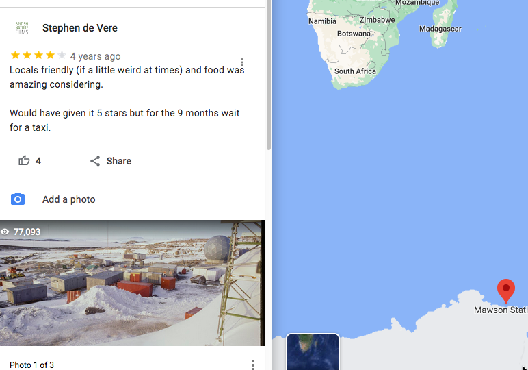 My "most helpful review" the world's most used #searchengine informs me. If it can't detect a joke as obvious as this, we're all in trouble. goo.gl/maps/zrzUC5rBU…