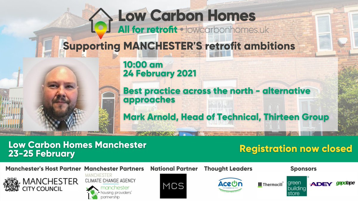 lowcarbonhomes's tweet image. Join Mark Arnold, Head of Technical @ThirteenGroup for his presentation on the best practices across the north at 10:00am: bit.ly/2Zx2OtO @McsCertified @McrClimate @AceOn_Group @Thermocill @ADEY_Pro @passivhausnews @gapotape #Day2 #GreenerManchester #allforretrofit