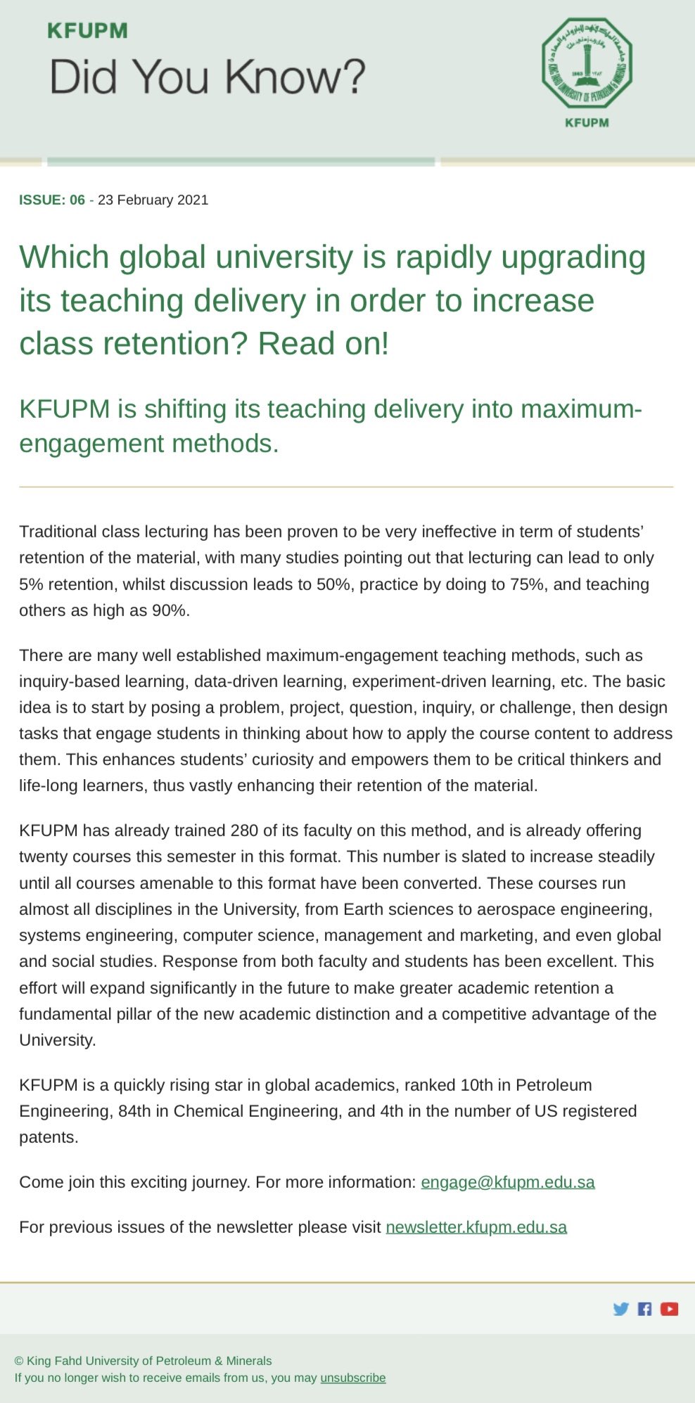 جامعة الملك فهد للبترول والمعادن kfupm on twitter which global university is rapidly upgrading its teaching delivery in order to increase class retention read on kfupm is shifting its teaching delivery