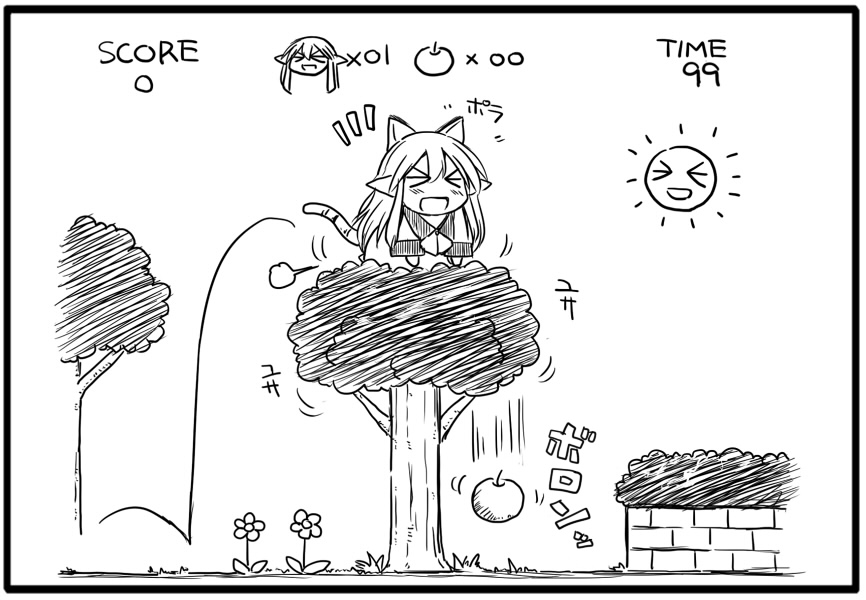 昨日の猫絵を描いた時に頭に浮かんでたゲーム画面。 