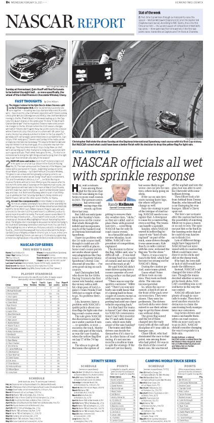 cwilinric's tweet photo. Feb. 24 @RTDSports #NASCARReport, our weekly page dedicated to racing. @RandyLHallman weighs in #NASCAR's decision to throw a weather caution at the #DaytonaRoadCourse, plus the weekly #FastThoughts and more @APSE_sportmedia Online: https://t.co/Hc57UCQVPJ #ReadLocal https://t.co/fJknjHBtqw