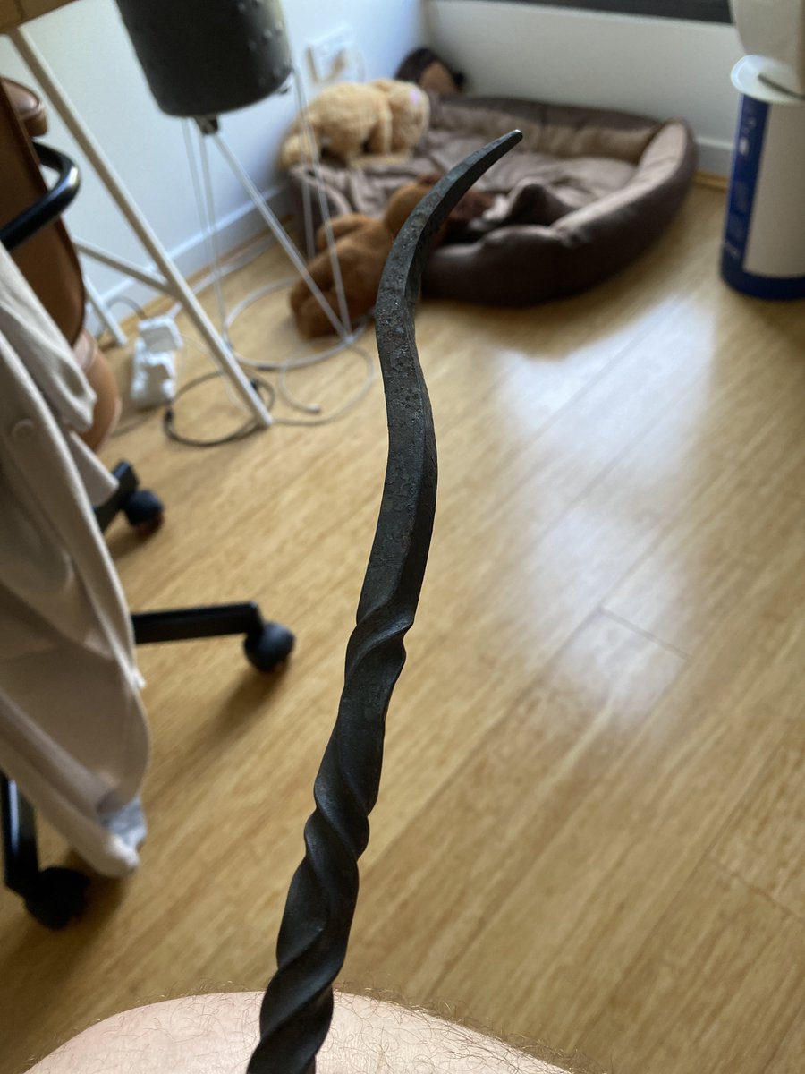 13tales's tweet photo. I took up blacksmithing as a hobby recently; been designing and forging some small and simple designs.
This is a work-in-progress headphone stand (see finished example). I can’t get over how cool it is that I made this shape by “heating steel and hitting it with a hammer (lots)” https://t.co/nqCuSbdbMU
