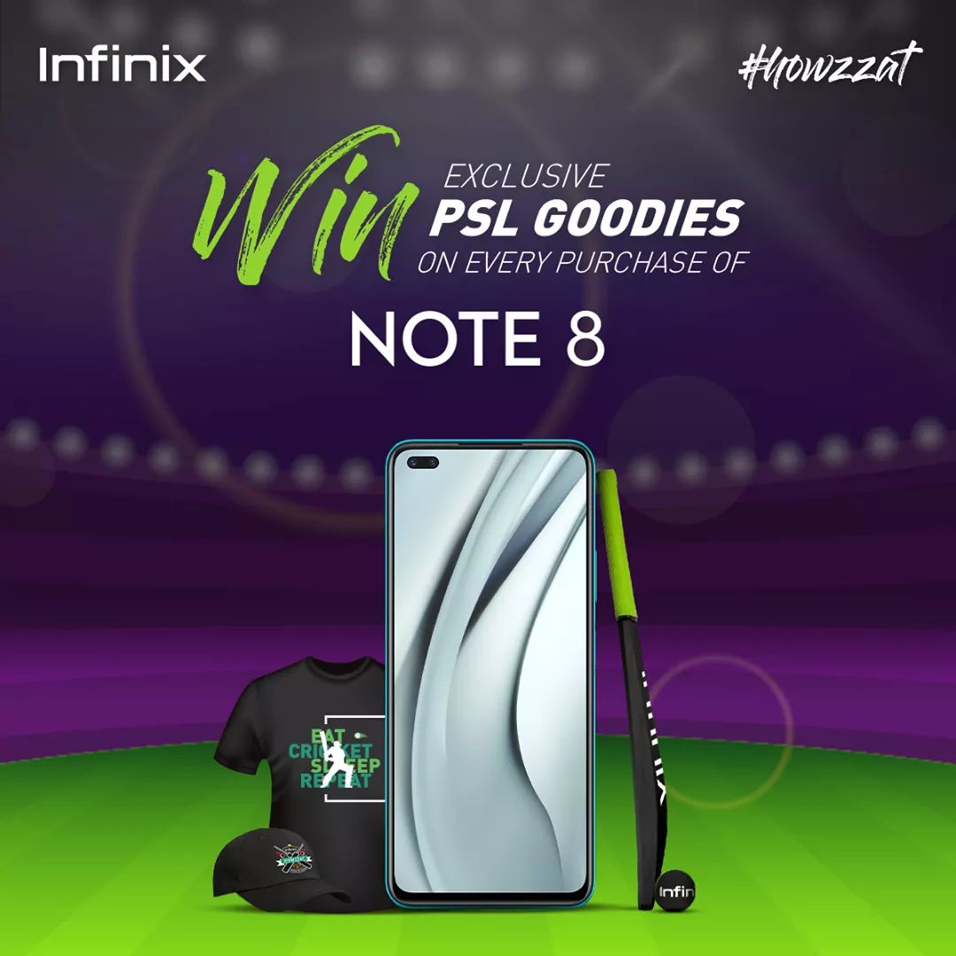 InfinixPakistan's tweet image. Winning season is here. Buy NOTE 8 offline or online during #PSL6 &amp;amp; get exclusive goodies.

 Buy Now:bit.ly/3bCdMnw

#64MPQuadCamera #SpeedKing #Howzzat #InfinixPakistan
#GrooveMera #MatchDikhao