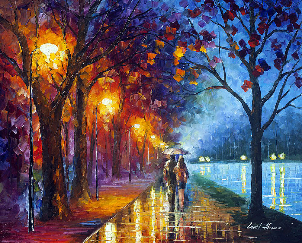 PARK ALLEY BY THE LAKE — PALETTE KNIFE Oil Painting On Canvas By Leonid Afremov afremov.com/park-alley-by-…
