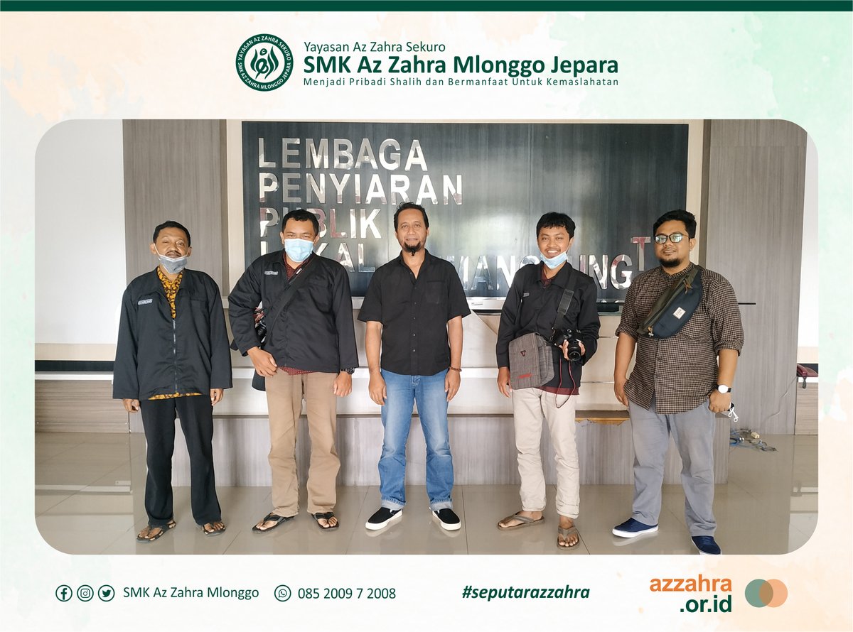 ppazzahra's tweet photo. Tim PSG SMK Az Zahra Mlonggo Jepara melaksanakan kunjungan ke LPPL Batik TV Pekalongan dan Temanggung TV pada 23/2/2021. 

Kunjungan diikuti M. Farid Zakaria, Ahmad Robit Himami, Niam Hamdani, dan Syaiful Mustaqim selain bertujuan untuk silaturahmi juga kerjasama PKL. https://t.co/AbuSezHMCy