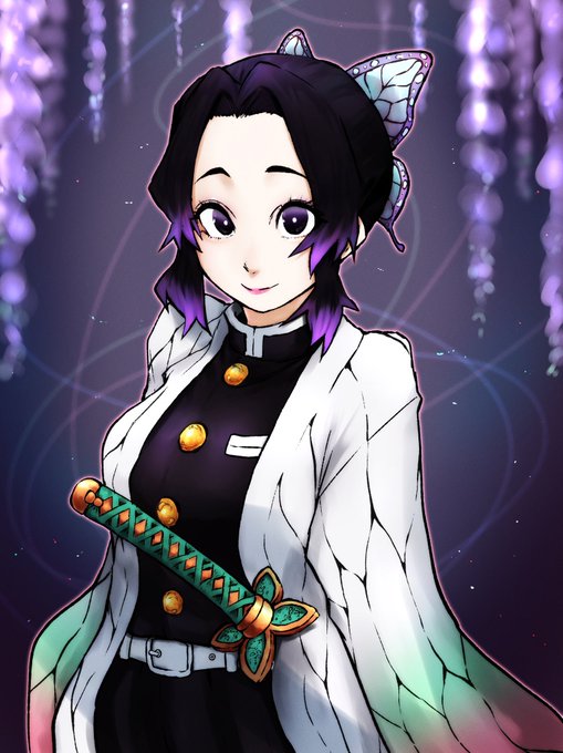 もつなべ☠️アニメYouTuber/イラストレーターさんがTwitterに投稿した胡蝶しのぶ(鬼滅の刃)のイラスト。