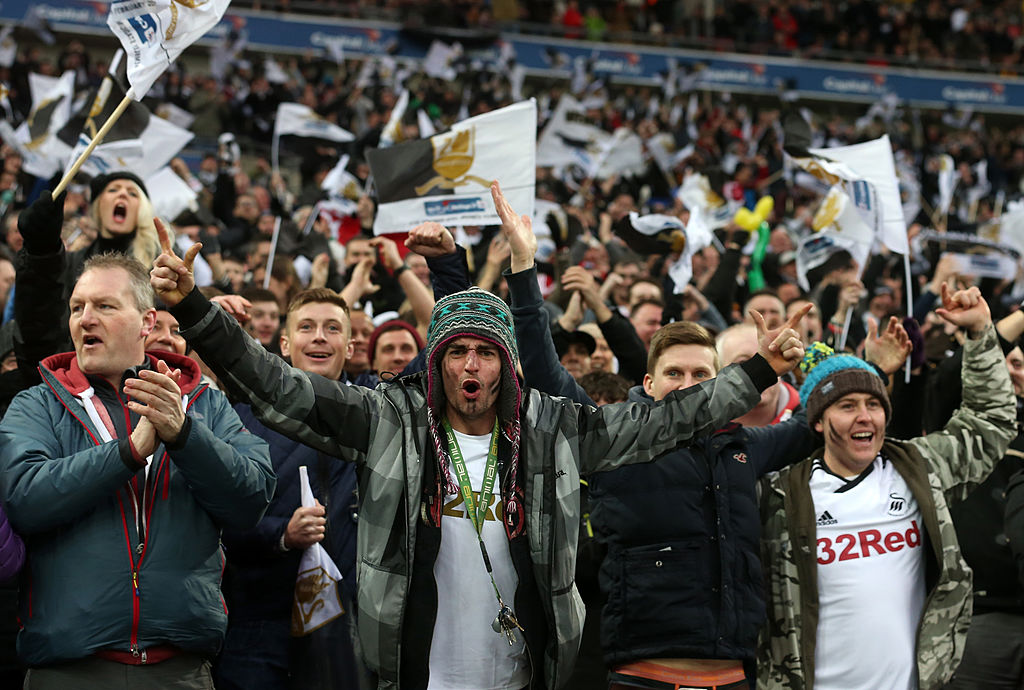 BBCSportWales's tweet photo. On this day in 2013, Swansea City thrashed Bradford 5-0 to win the League Cup 🏆 https://t.co/8ap1nSg7dD