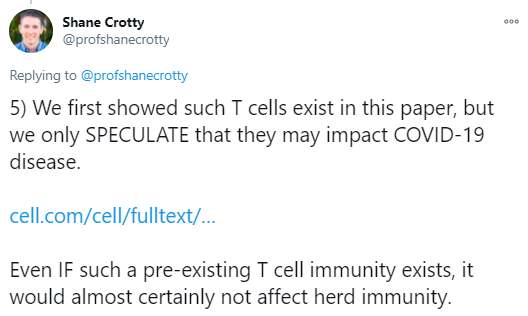 15/EIt's unlikely that prior infection with other coronaviruses explains this (see part 5/E), since:- innate immunity does not improve substantially- T cells do not primarily limit infections, beyond impacting on B cells https://twitter.com/profshanecrotty/status/1309170532965920769 https://twitter.com/AtomsksSanakan/status/1309311345947484166