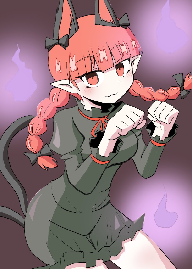 kaenbyou rin 1girl animal ears solo pointy ears extra ears cat ears red hair  illustration images
