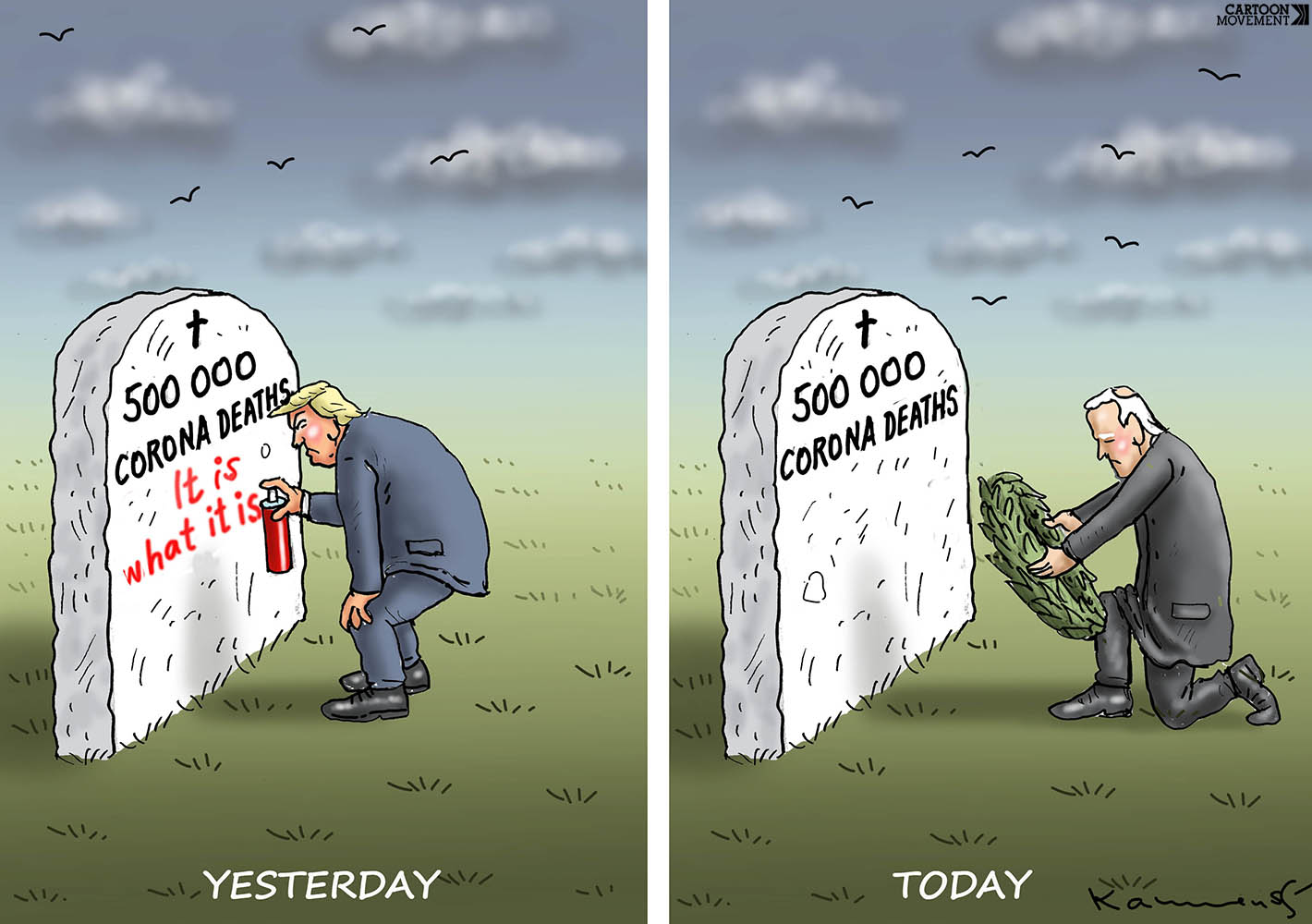 Cartoon Movement on X: "The coronavirus death toll in America has passed  500,000. Today's cartoon by @MarianKamensky1: https://t.co/kq5vZ3xEtD  #Biden #victims #pandemic #corona #deathtoll https://t.co/FKH5v9d30r" / X
