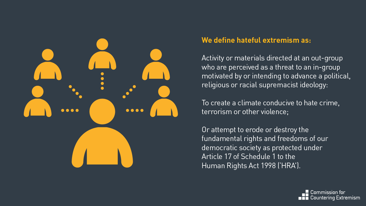 CommissionCE's tweet photo. Today Lead Commissioner Sara Khan and Sir Mark Rowley publish their report ‘Operating with Impunity’, showing shocking examples of #HatefulExtremism #LawfulExtremism https://t.co/W3jemMlpmx