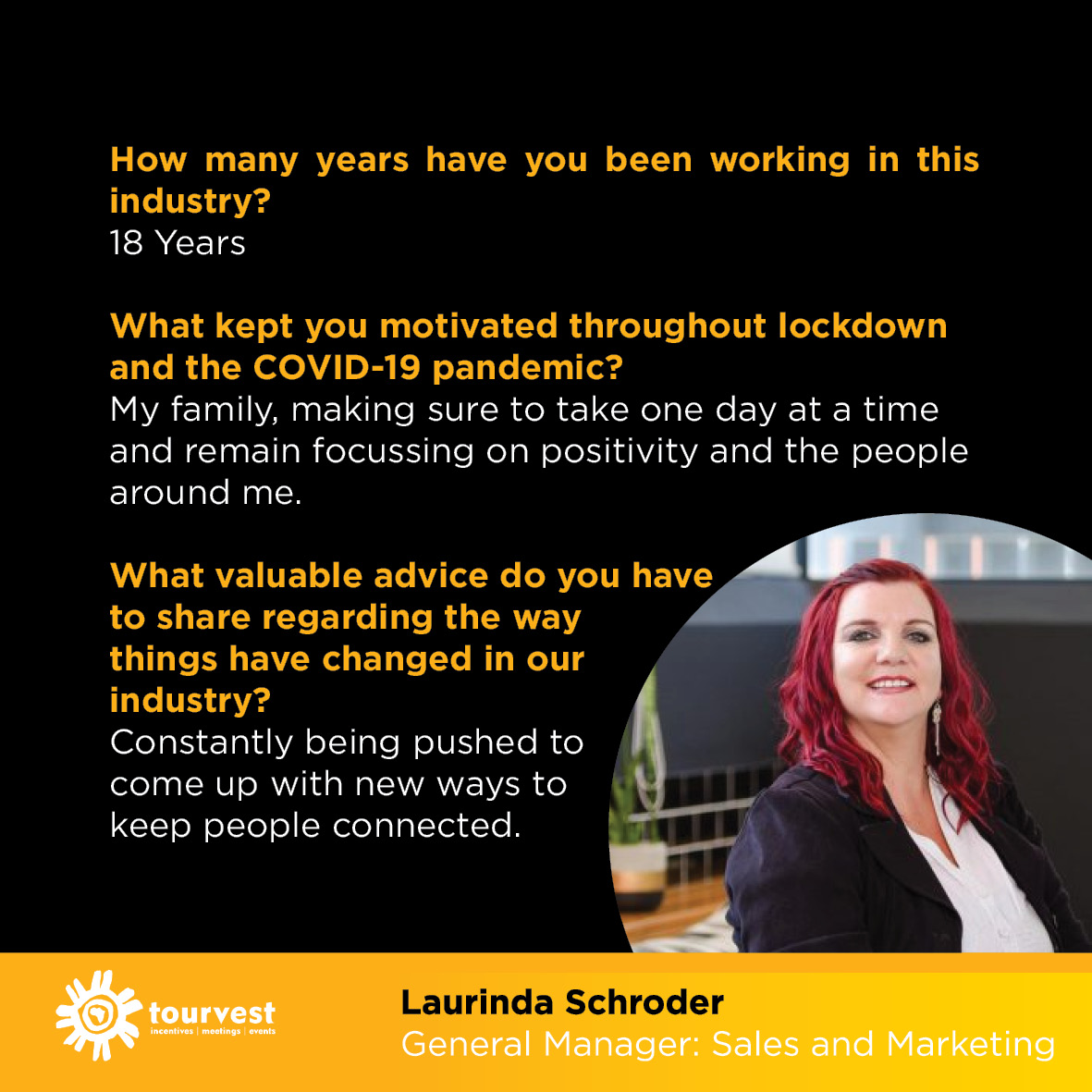 Meet Laurinda, she is our General Manager for Sales and Marketing.  Laurinda has been working in the event industry for 18 years, building client relationships, activating and executing numerous events. Her tenacious can-do attitude is of tremendous value to our team.