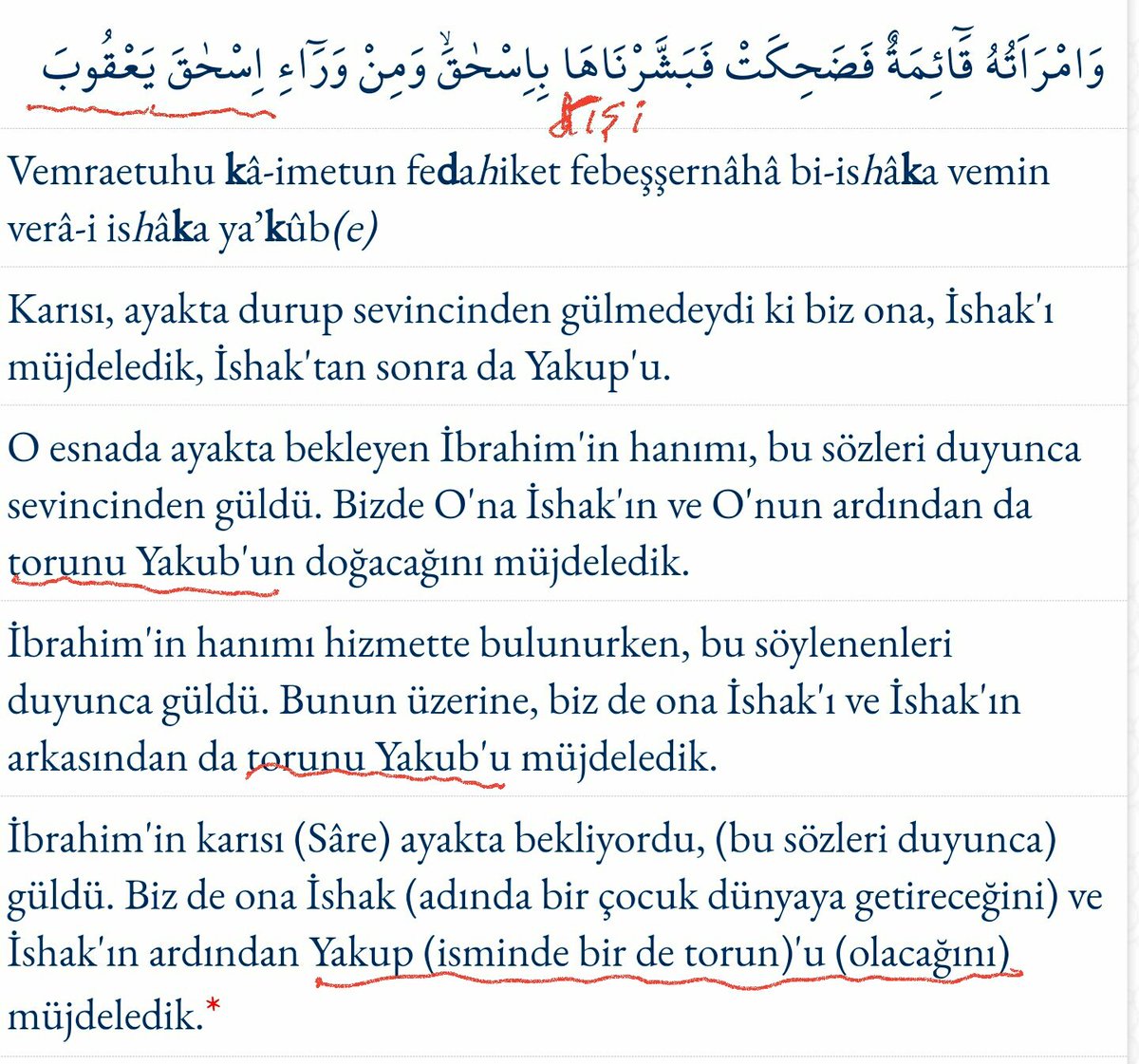 Nuh 71 ayetinde: Biz, İbrahimin karisina İshakı, onun ardindan da Yakubu müjdeledik, diyor.
Bir kadina iki cocuk müjdelenmişse ikisi de onun çocuğudur. Yani İshak ve Yakub Ibrahimin çocuklarıdir, torunu nerden uyduruyorlar.