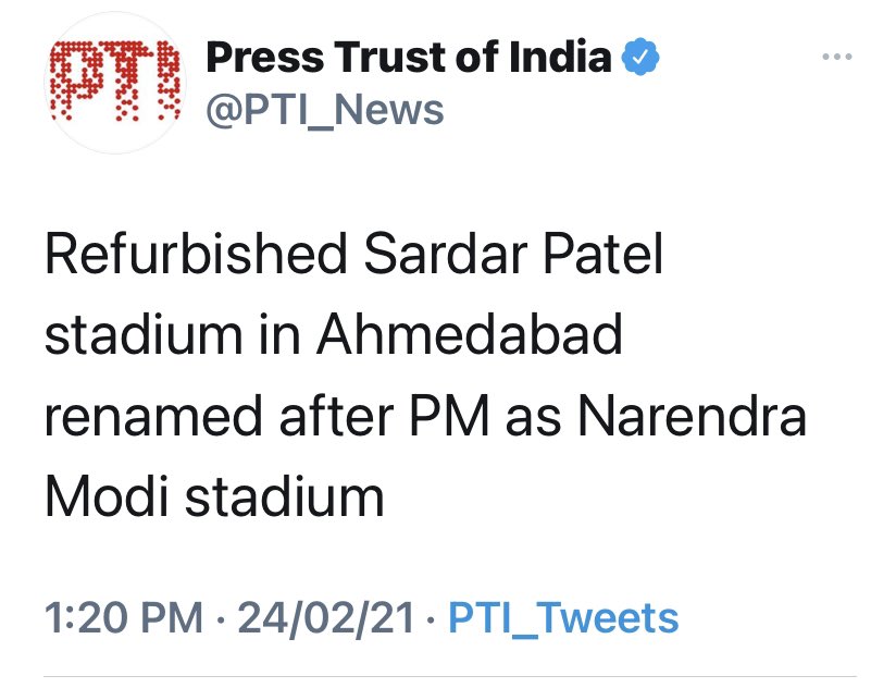 samarpa56364795's tweet photo. Sardar Patel stadium in Ahmedabad is renamed as @narendramodi stadium. 

RSS is taking revenge on Sardar Patel for banning RSS.
#MoteraCricketStadium
@KKSfaizabad
@HardikPatel_
@AnupriyaSPatel
#सरदार_पटेल_का_अपमान https://t.co/UFLa43G3hg#सरदार_पटेल_का_अपमान