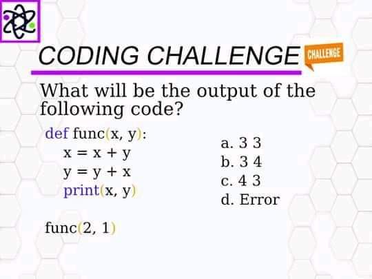 innovatesystem1's tweet photo. A food for thought 💭
What is the output?

#iNovatesystems #DataScience #coding #programming #python #javascript #wednesdaythought #WeDoMoreWednesdays #Ahmedabad #AstraZeneca #JENNIE #MTVUnplugged #NarendraModi #SpiderMan3 #SageOnBudget2021 #unemployment #XiaoZhan #zerodha #java https://t.co/QTDmMFWUc4