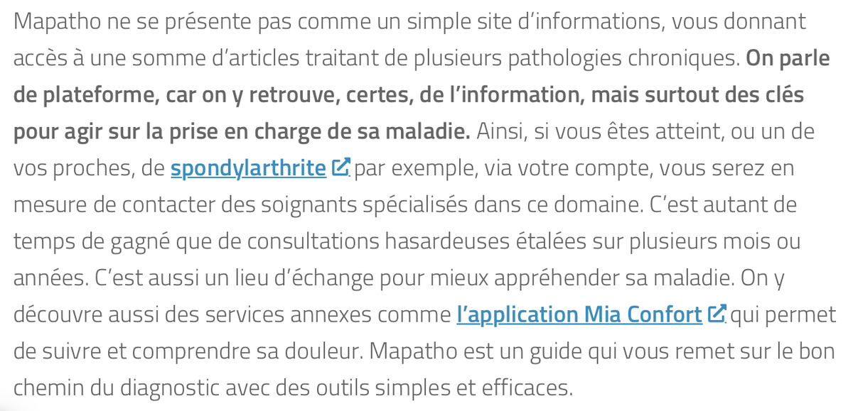 Sante_NET's tweet image. Ravis de voir notre partenariat avec le site MAP-Patho se poursuivre concrètement. En plus des échanges de contenus (articles sur la douleur), nous sommes ravis de voir qu’ils mettent aussi en avant notre application MIA Confort. 
buff.ly/3pOiQu2